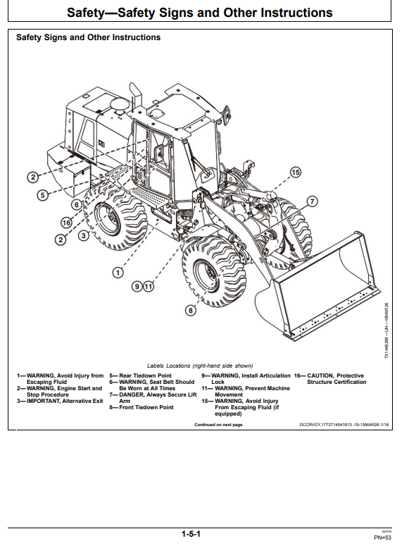 JOHN DEERE 544 G 4WD LOADER OPERATOR MANUAL OMT533461X019