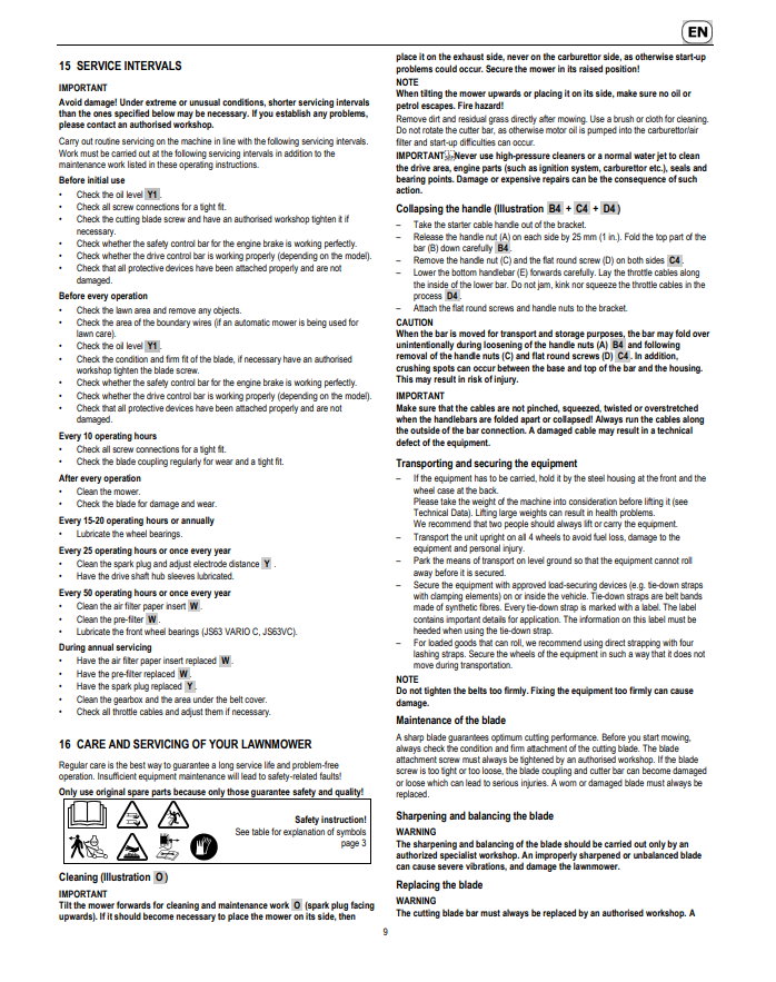 JOHN DEERE JS63 VARIO (SA222019), JS63 VARIO C (SA222119), JS63V (SA227019), JS63V (SA227119) LAWN MOWERS OPERATOR MANUAL SAU16203