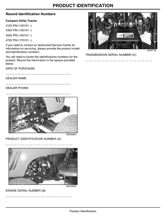 JOHN DEERE 4120, 4320, 4520, 4720 COMPACT UTILITY TRACTOR OPERATOR MANUAL OMLVU17927