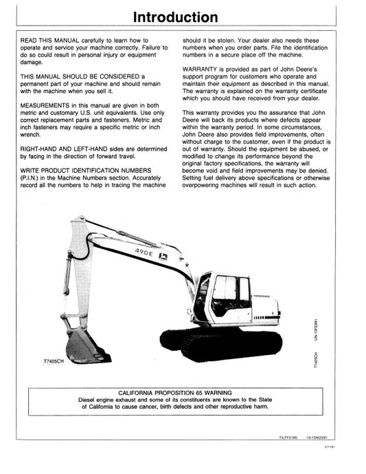 JOHN DEERE 490E EXCAVATOR OPERATOR MANUAL OMT138805