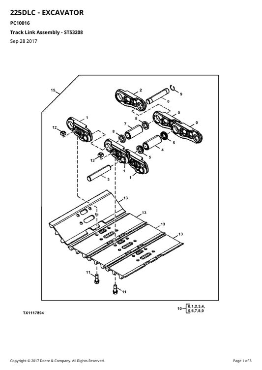 JOHN DEERE 225D EXCAVATOR PARTS CATALOG MANUAL PC10016