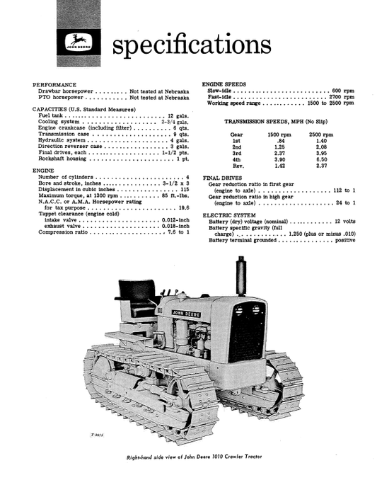 JOHN DEERE 1010 GASOLINE CRAWLER TRACTOR OPERATOR MANUAL OMT14738