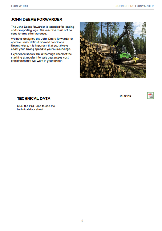 JOHN DEERE 1510E FIXED CABIN / T3 (IT4 PLATFORM) OPERATOR MANUAL F684189