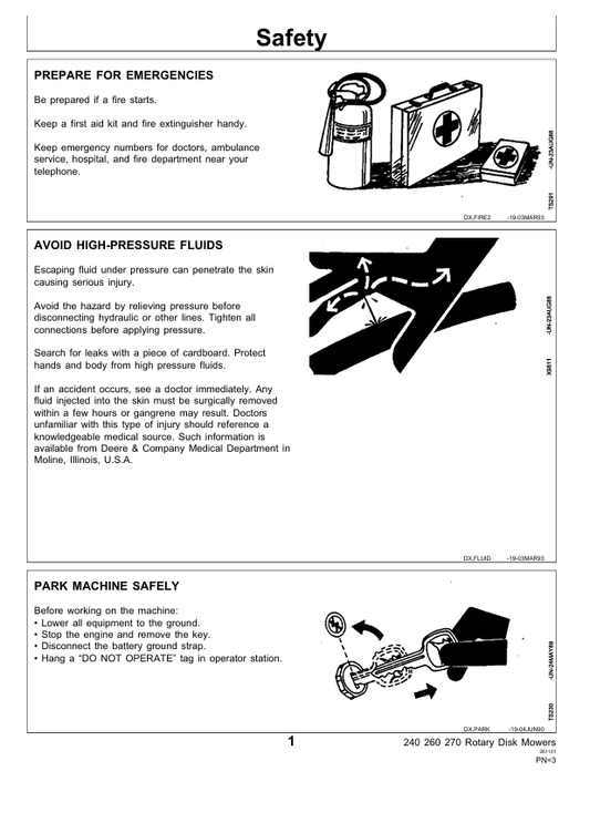 JOHN DEERE 240, 260 AND 270 ROTARY DISK MOWER TECHNICAL MANUAL TM1367