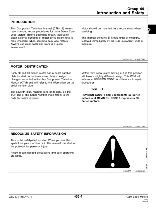 JOHN DEERE CAM LOBE MOTOR COMPONENT TECHNICAL SERVICE REPAIR MANUAL CTM19