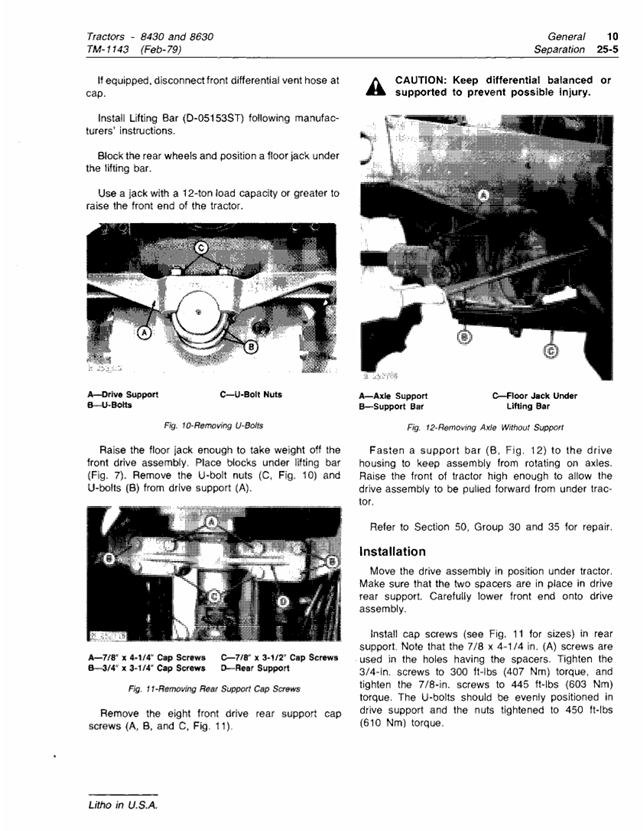 JOHN DEERE 8430 AND 8630 TRACTOR TECHNICAL MANUAL TM1143