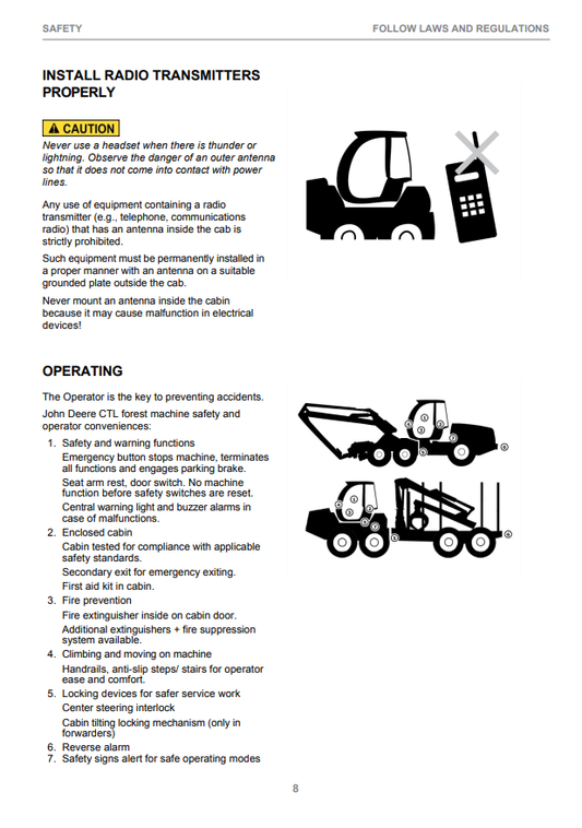 JOHN DEERE 1470G TIER 3 AND TIER 2 CTL HARVESTER OPERATOR INSTRUCTION MANUAL F691068