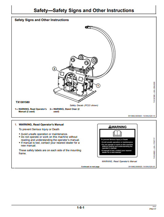 JOHN DEERE PC16, PC23, AND PC40 PLATE COMPACTOR OPERATOR MANUAL OMT442369X019
