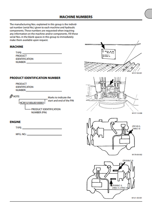 HITACHI ZAXIS 120-3, 160LC-3, 200LC-3, 240LC-3, 270LC-3, 350LC-3 HYDRAULIC EXCAVATOR OPERATOR MANUAL EM1U1NA32