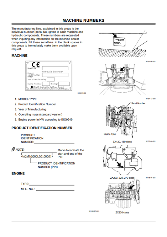 HITACHI ZAXIS 120 CLASS, 180 CLASS, 200 CLASS, 225 CLASS, 270 CLASS, 330 CLASS EXCAVATOR OPERATOR MANUAL EM1G6EN51