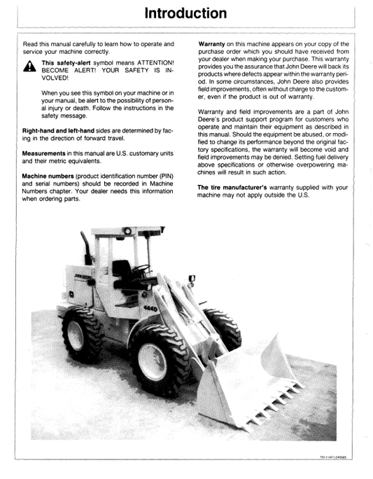 JOHN DEERE 444D LOADER OPERATOR MANUAL OMT81881