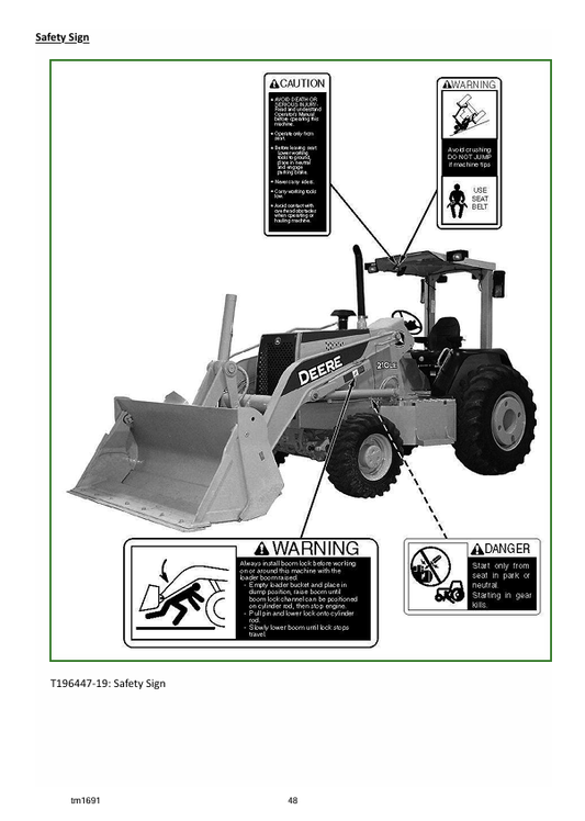 JOHN DEERE 210LE LANDSCAPE LOADER OPERATION AND TEST TECHNICAL MANUAL TM1691