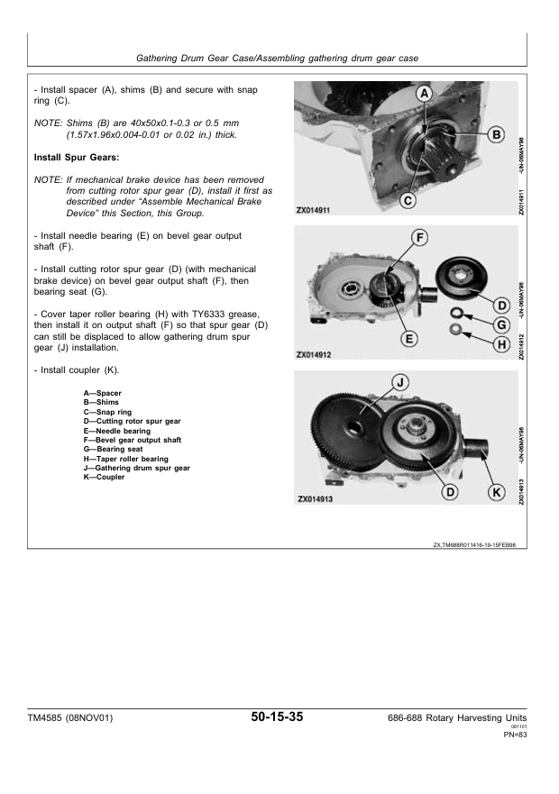 JOHN DEERE 686 AND 688 ROTARY HARVESTING UNIT TECHNICAL MANUAL TM4585