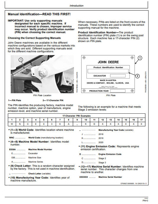 JOHN DEERE E36ZS EXCAVATOR OPERATOR MANUAL OMT434731X019
