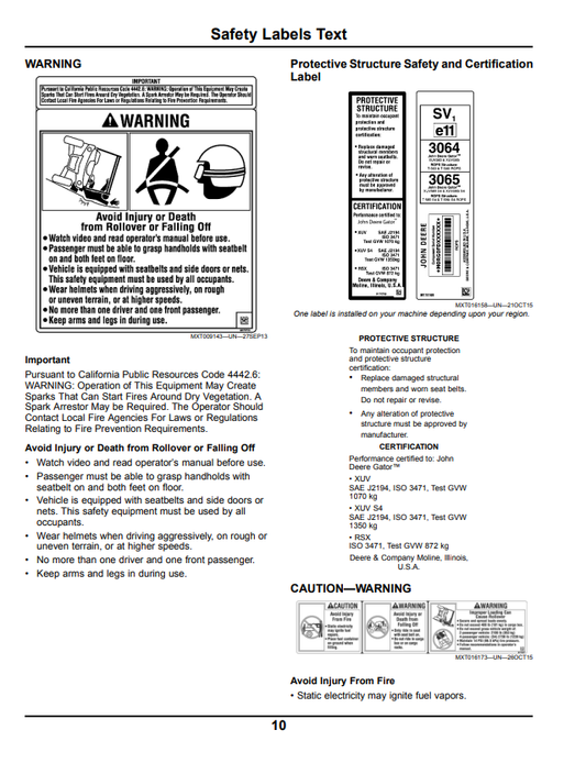 JOHN DEERE XUV560, XUV560 S4 GATOR™ UTILITY VEHICLE OPERATOR MANUAL OMM175927