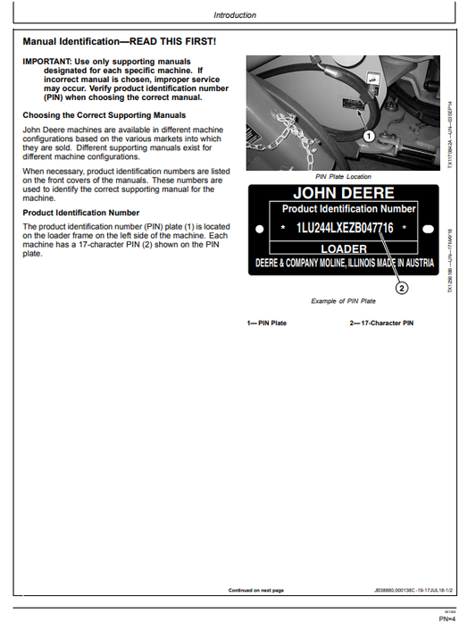 JOHN DEERE 244L/324L 4WD LOADER OPERATOR MANUAL OMT414574X19