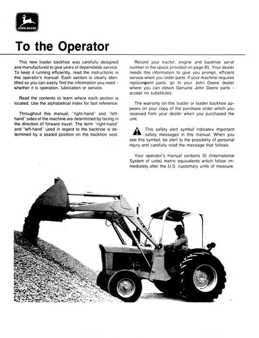 JOHN DEERE JD300-B BACKHOE LOADER OPERATOR MANUAL OMT56369