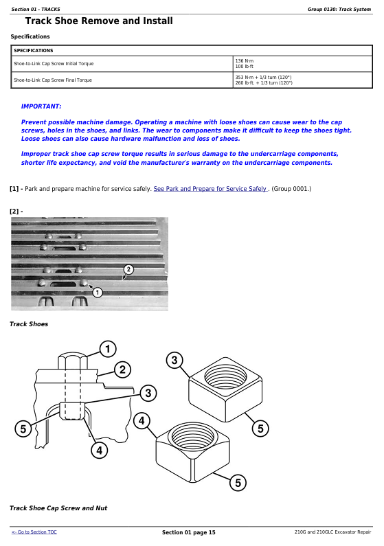 JOHN DEERE 210G EXCAVATOR REPAIR TECHNICAL MANUAL TM12539