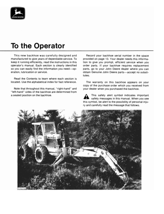 JOHN DEERE 9305 BACKHOE OPERATOR MANUAL OMT41107