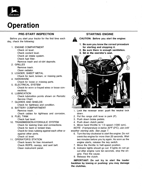 JOHN DEERE JD302 TRACTOR AND LOADER OPERATOR MANUAL OMT72111