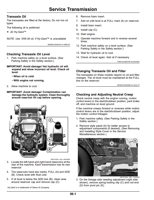 JOHN DEERE RESIDENTIAL ZERO TURN Z515E, Z530M, Z530R, Z45R OPERATOR MANUAL OMUC44852