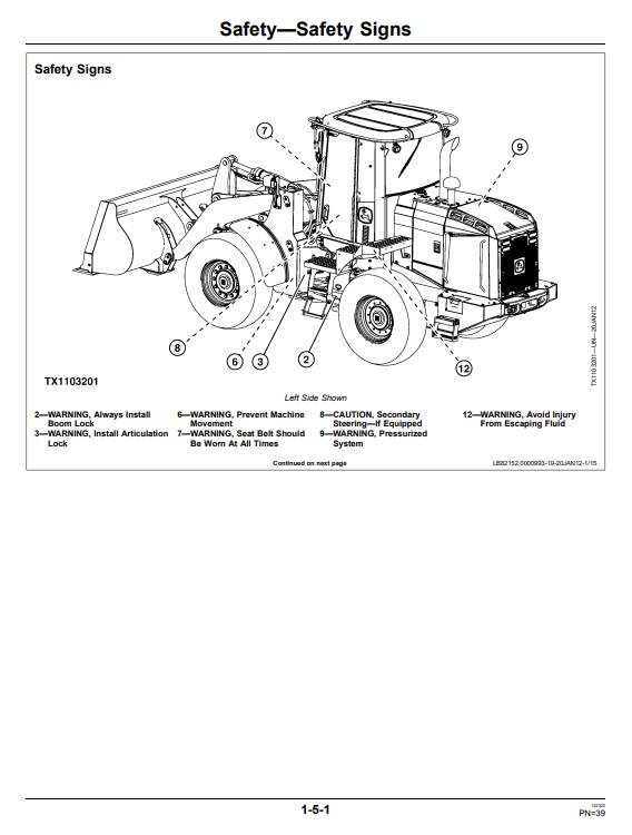 JOHN DEERE 524K 4WD LOADER OPERATOR MANUAL OMT275691