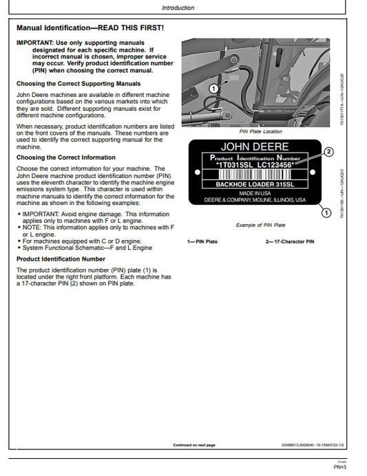 JOHN DEERE 315SL BACKHOE LOADER OPERATOR MANUAL OMT446061X019
