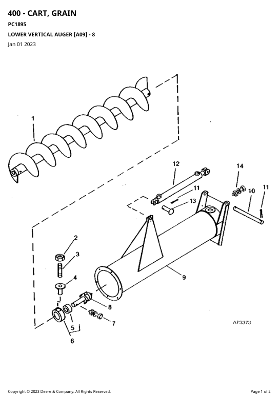 JOHN DEERE 400 GRAIN CART PARTS CATALOGUE MANUAL PC1895