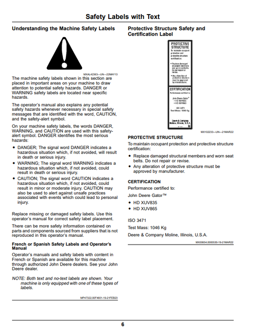 JOHN DEERE XUV835E, XUV835M, XUV835R GATOR™ UTILITY VEHICLES OPERATOR MANUAL OMUC36653