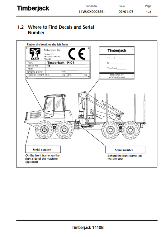 JOHN DEERE 1410B FORWARDER OPERATOR MANUAL F062562