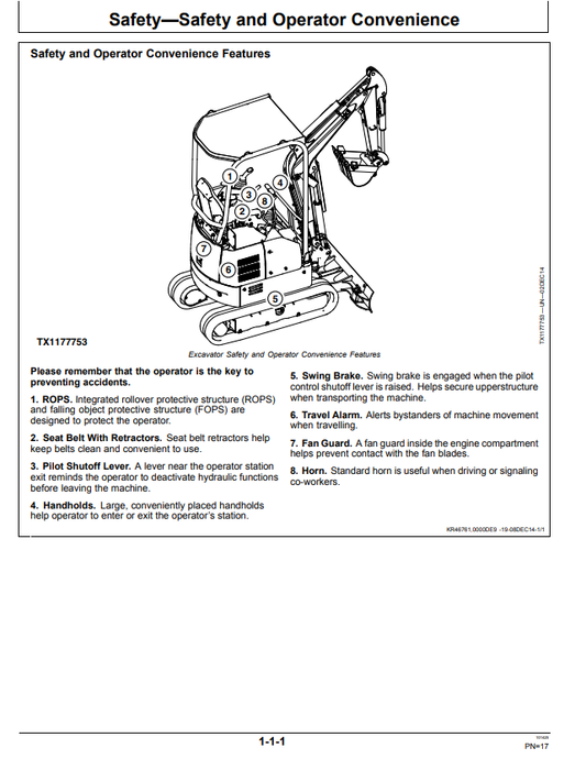 JOHN DEERE 17 P COMPACT EXCAVATOR OPERATOR MANUAL OMT489504X019