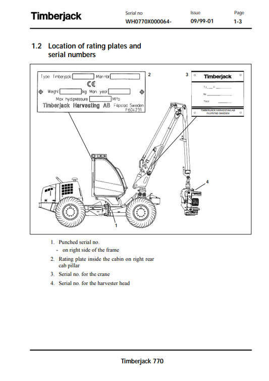 JOHN DEERE 770 TIMBERJACK HARVESTER OPERATOR AND MAINTENANCE MANUAL F057995