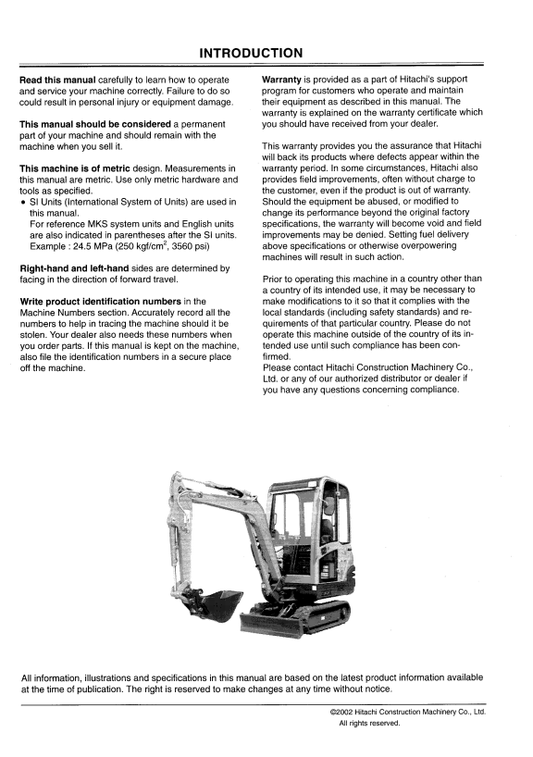 HITACHI ZAXIS 16, 18, 25 EXCAVATOR OPERATOR MANUAL EM1LNEN11