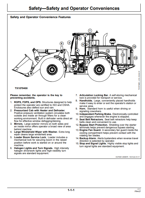 JOHN DEERE 744K 4WD LOADER OPERATOR MANUAL OMT228001