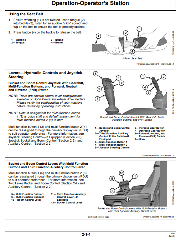 JOHN DEERE 844 P-TIER, GEN-A 4WD LOADER OPERATOR MANUAL OMT473606X019