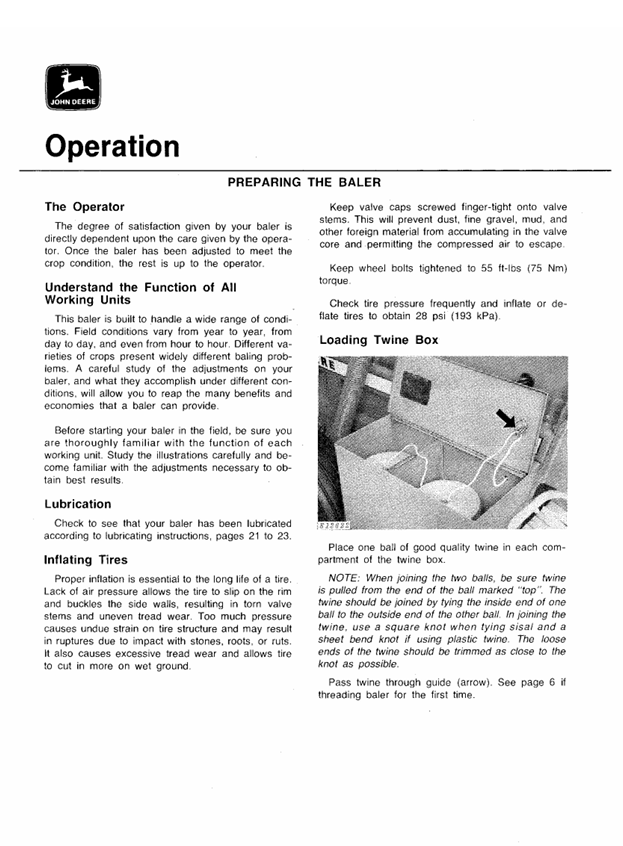 JOHN DEERE 500 ROUND BALER OPERATOR MANUAL OME5825115