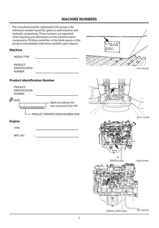 HITACHI ZAXIS 470-5 CLASS, 670-5 CLASS, 870-5 CLASS HYDRAULIC EXCAVATOR OPERATOR MANUAL ENMJAA11