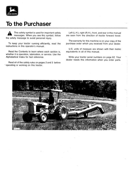 JOHN DEERE JD401-B TRACTOR AND LOADER OPERATOR MANUAL OMT66838