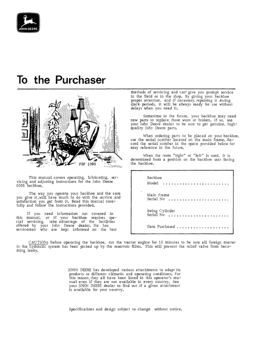 JOHN DEERE 9505 BACKHOE OPERATOR MANUAL OMCD14175