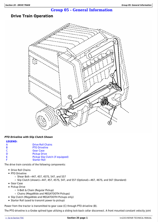 JOHN DEERE 457S, 467S, 447, 457, 467, 547, 557, 567 ROUND BALER REPAIR TECHNICAL MANUAL TM2203
