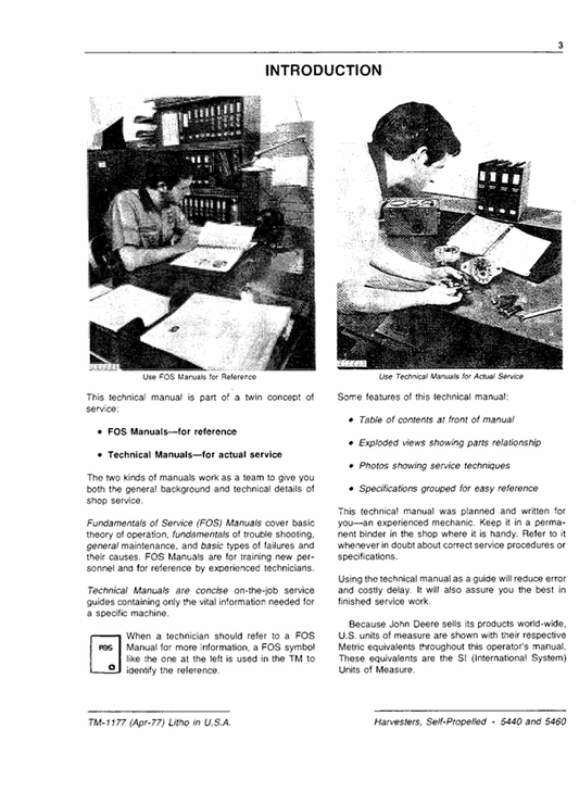 JOHN DEERE 5440 AND 5460 SELF-PROPELLED HARVESTER TECHNICAL MANUAL TM1177