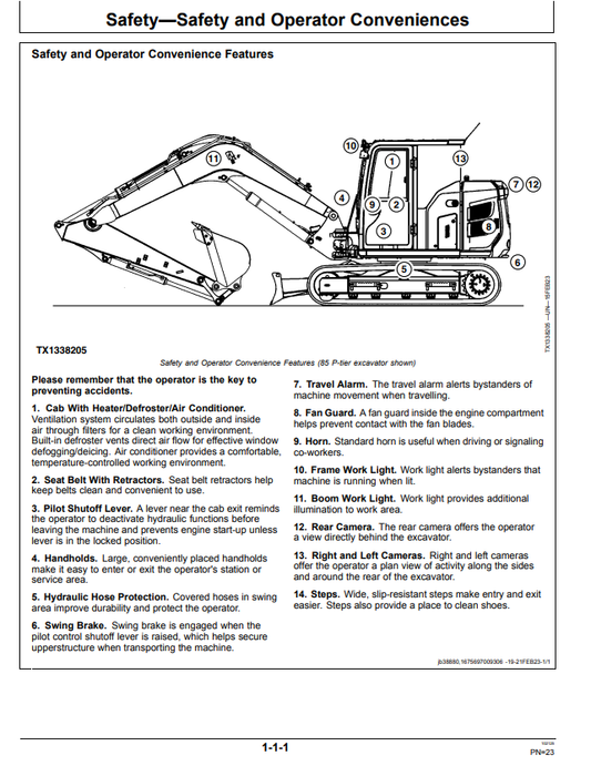 JOHN DEERE 75 AND 85 P-TIER GEN-A EXCAVATOR OPERATOR MANUAL OMT487655X019