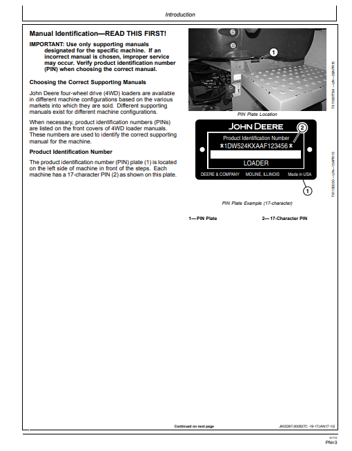 JOHN DEERE 524K-II 4WD LOADER OPERATOR MANUAL OMT387133X19