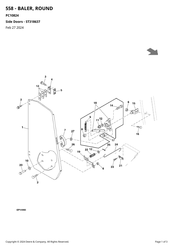JOHN DEERE 558 BALER ROUND PARTS CATALOGUE MANUAL PC10824