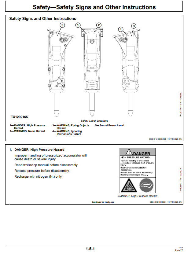 JOHN DEERE HH90 HYDRAULIC HAMMER OPERATOR MANUAL OMT443817X019