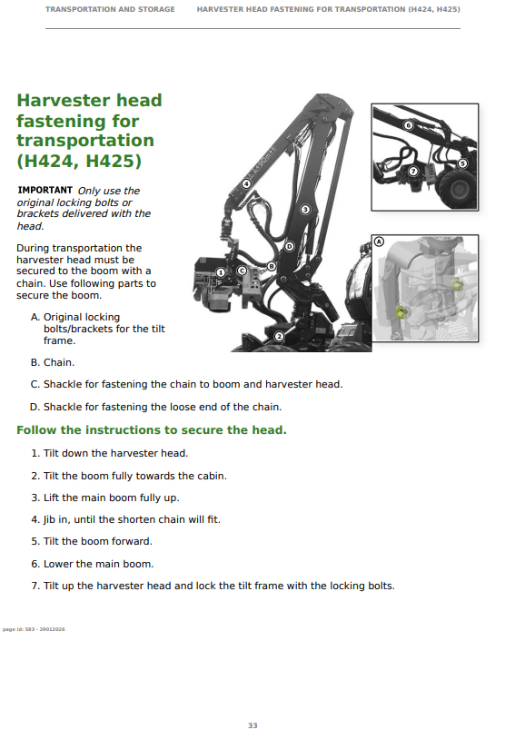 JOHN DEERE H424 HARVESTER HEAD OPERATOR INSTRUCTION MANUAL F720081