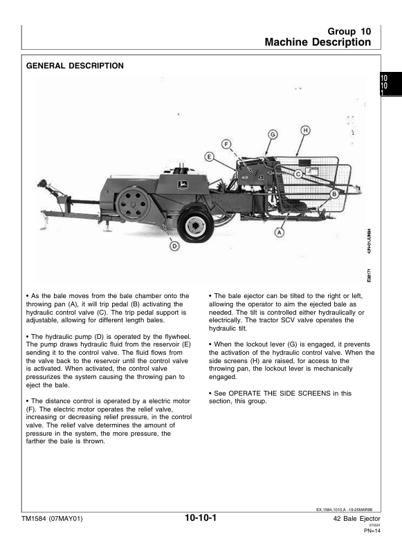 JOHN DEERE 42 BALE EJECTOR TECHNICAL MANUAL TM1584