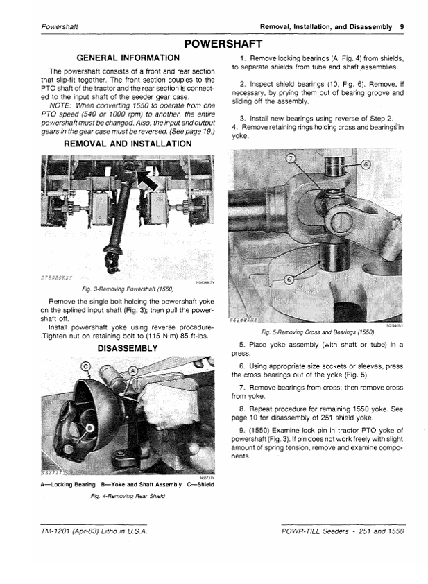 JOHN DEERE 1550 AND 251 POWR-TILL SEEDER TECHNICAL MANUAL TM1201