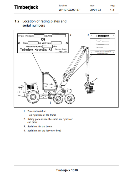 JOHN DEERE 1070 TIMBERJACK HARVESTER (TIMBERMATICZ 300) OPERATOR AND MAINTENANCE MANUAL F062393