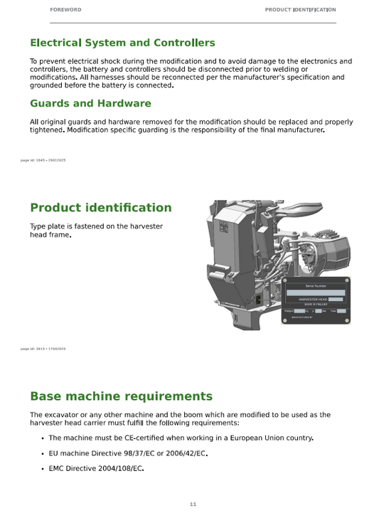 JOHN DEERE H425/H427 HARVESTER HEAD OPERATOR INSTRUCTION MANUAL F722912